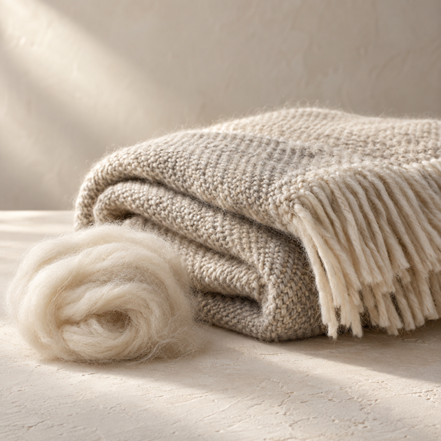 Natural wool blanket and wool fibers
